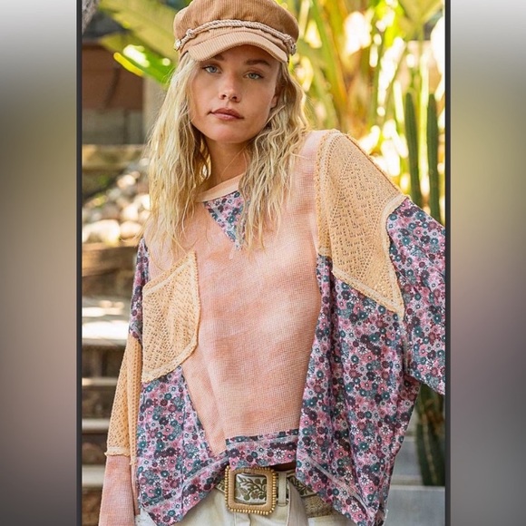 POL Tops - POL Patchwork Peach/Cream top OVERSIZED NWOT